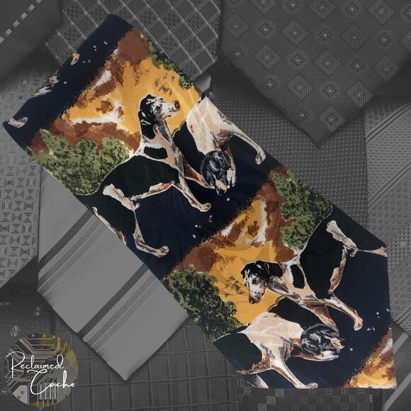 French White and Black Hound Dogs Tie - Picture 1 of 5